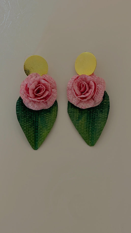 Rose with leaf earrings